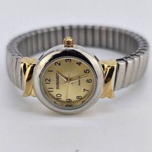 Embassy Women's Watch 24MM Gold‎ Dial Gold Gray Expandable Band 6" New Battery